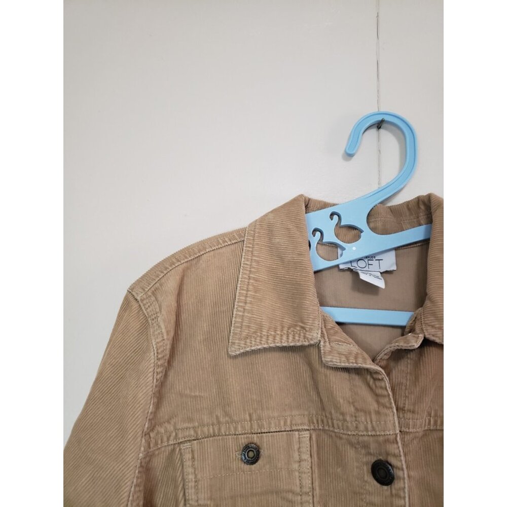 Ann Taylor Loft Womens Petite 12P Trucker Jacket Corduroy Tan 100% Cotton Button - Picture 4 of 5